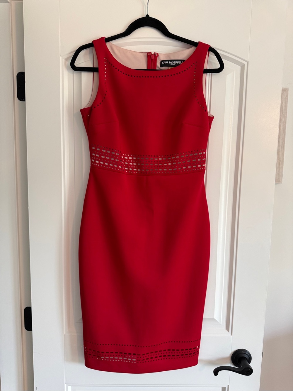 Karl Lagerfeld Red Laser-Cut Midi Sheath Dress